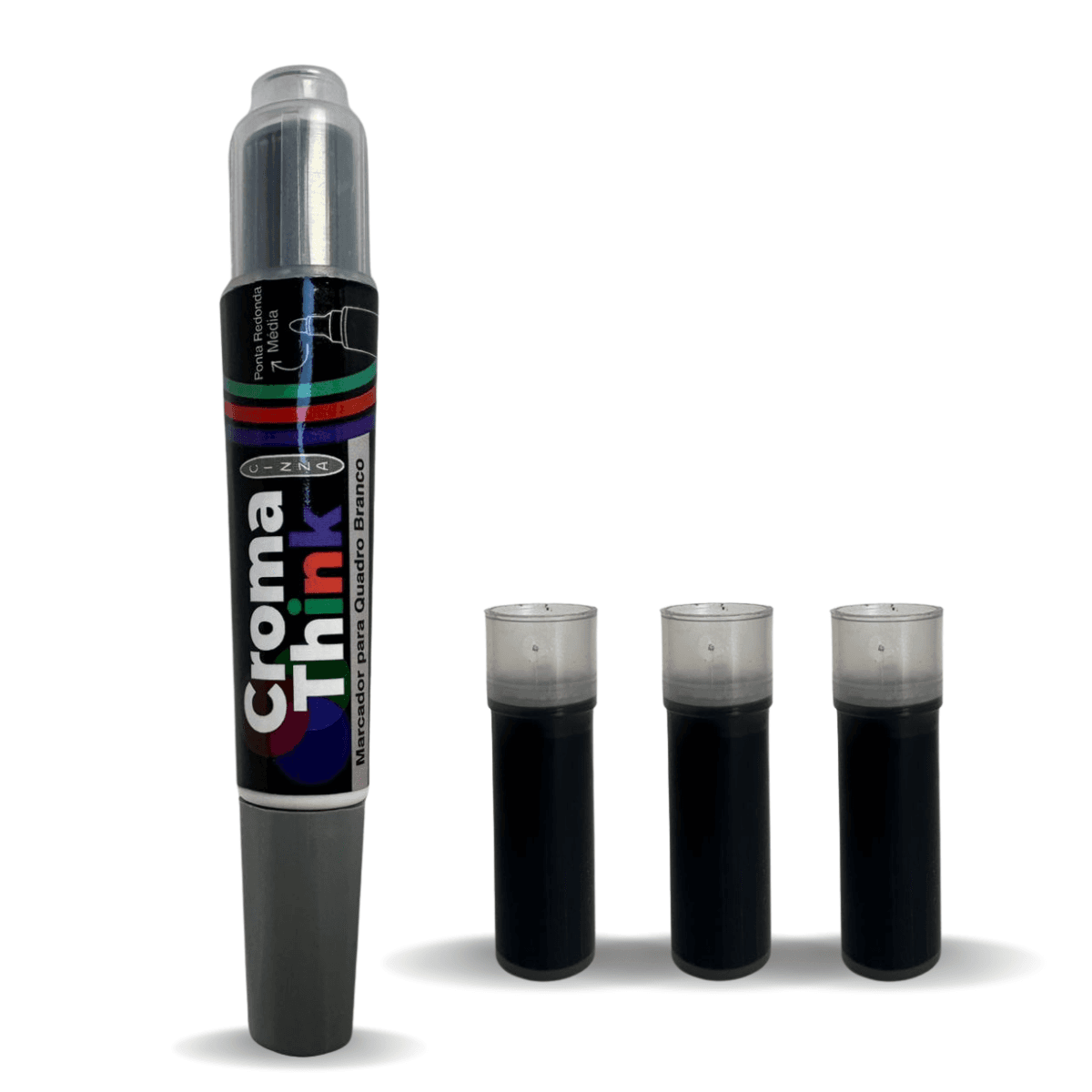 Marcador e 3 Refil de Quadro Branco Cromathink Cinza
