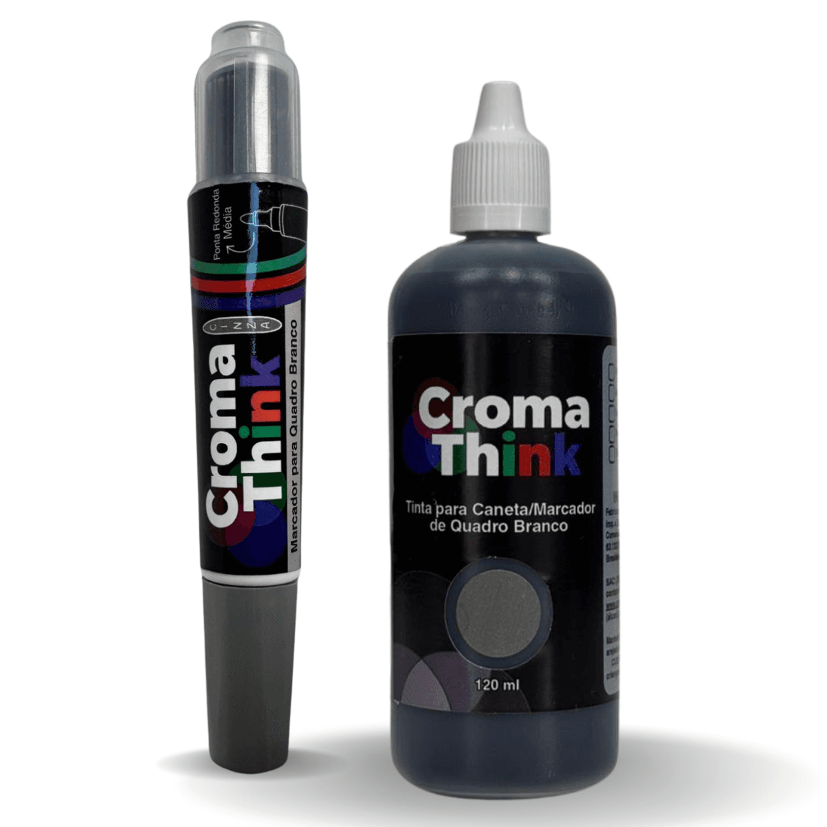 Marcador e Tinta 120ml de Quadro Branco Cromathink Cinza